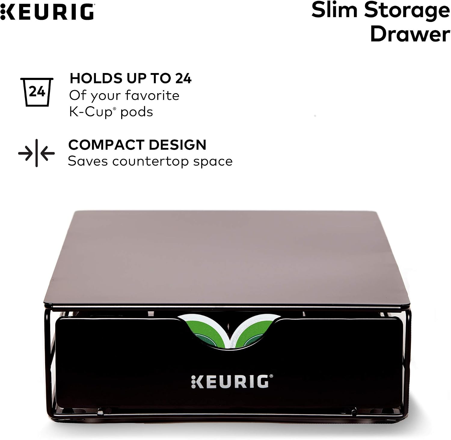 Keurig K155 Office Pro Single Cup Commercial K-Cup Pod Coffee Maker, Silver & Slim Non-Rolling Storage Drawer, Coffee Pod Storage, Holds up to 24 K-Cup Pods, Black