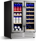 Wine and Beverage Refrigerator, 24 Inch Dual Zone Wine Beverage Cooler Under Counter with Glass Door&Lock, 18 Bottles and 68 Cans Large Capacity for Beer Soda Drink, Built-In or Freestanding Fridge