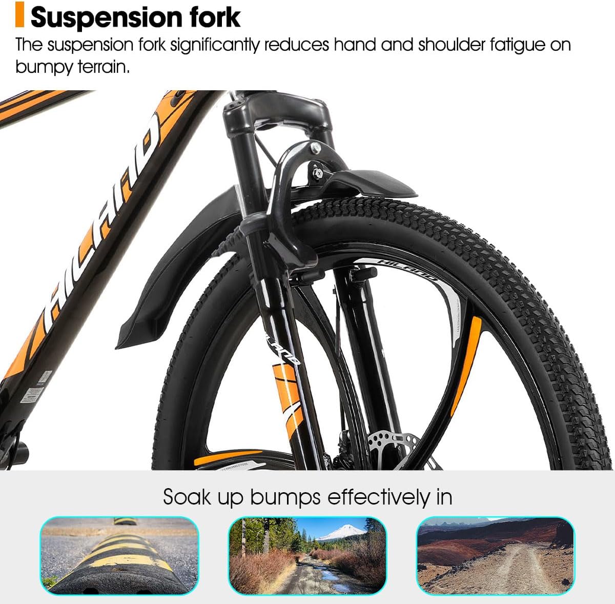 HILAND 26' MTB Mountain Bike for Men Women Adults, 18-Speed, Disc Brake, Lightweight Aluminum Frame, 3/6 Spoke Wheel