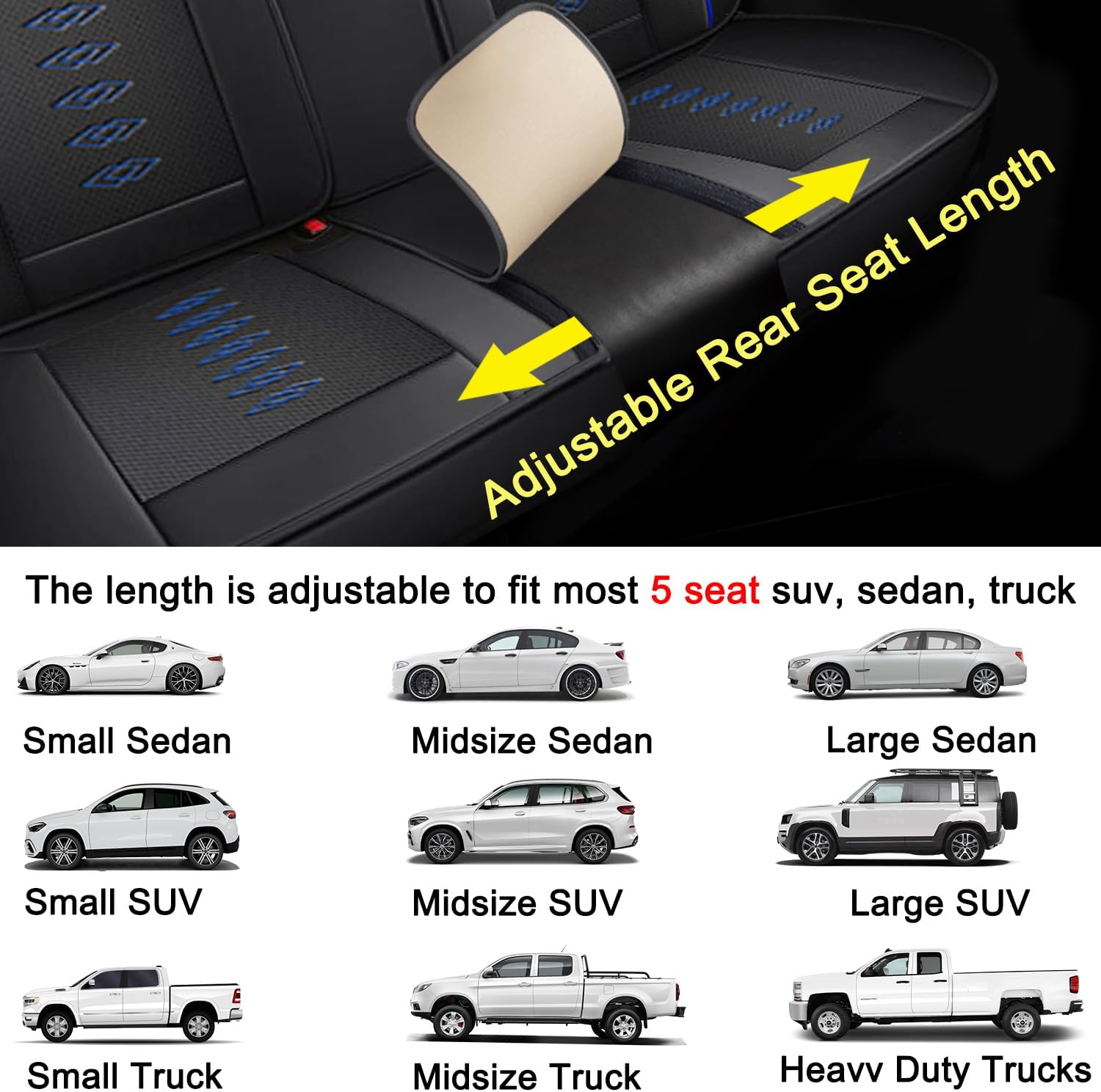 Car Seat Covers 5 Seats Fit for Jeep Wrangler Unlimited 4xe 2021 2022,Waterproof Leather Seat Covers,Airbag Compatible,Car Seat Protectors Interior Sets(Full Set,Black&Blue)