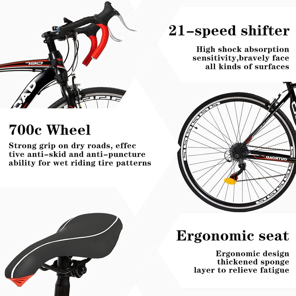 700C Wheel 21/14 Speed Road Bike with Light Weight Aluminum Alloy Frame, Commuter Bicycle with Dual Disc Brakes for Men and Women, Adult Faster Racing Bike, Red/Blue
