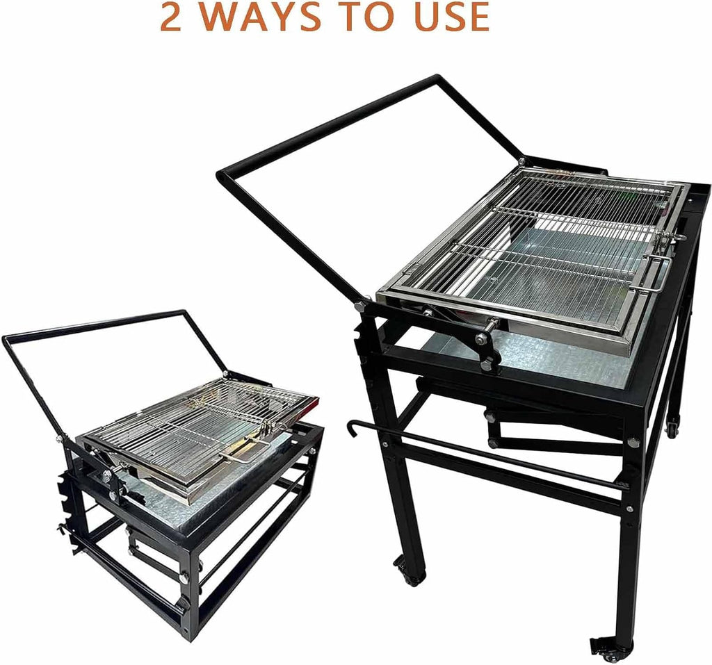 Portable Charcoal Grill,Rotating Barbecue Grill w/Wheels,Stainless Steel Cooking Grids,Adjustable Charcoal Tray,for Camping,Patio & Backyard Parties