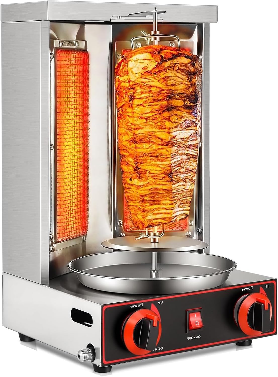 Commercial Vertical BBQ Shawarma Machine, 360° Rotating Automatic Propane Broiler with 2 Burners, Rotisserie Oven Doner Kebab Grill Machine, Adjustable Temperature,for Re