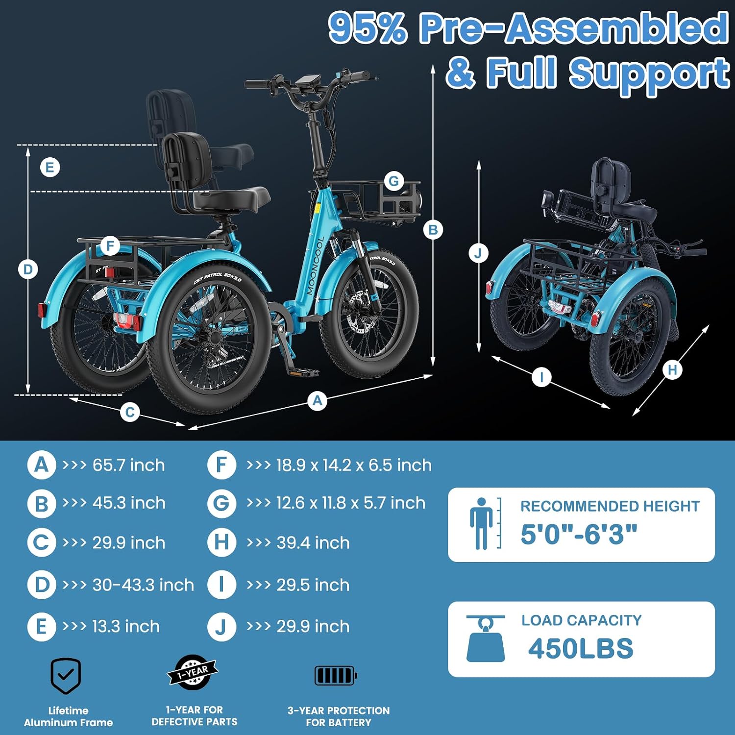 MOONCOOL Electric Trike for Adults, 500W/750W 48V Electric Tricycle for Adults, 20'x3.0' Fat Tire 3 Wheel Electric Bike, Folding Aluminum Adult Tricycle with Removable Battery