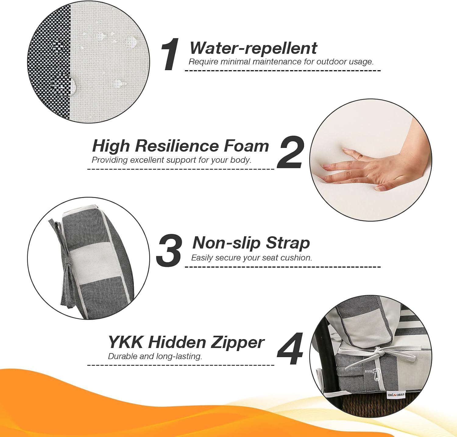Unimatta Outdoor High Back Chair Cushion Seat Pads, 44 x 21 Inch Water-Repellent & Fade-Resistant Patio Furniture Cushions with Ties for Adirondack, Rocking Chairs, Gray Stripe