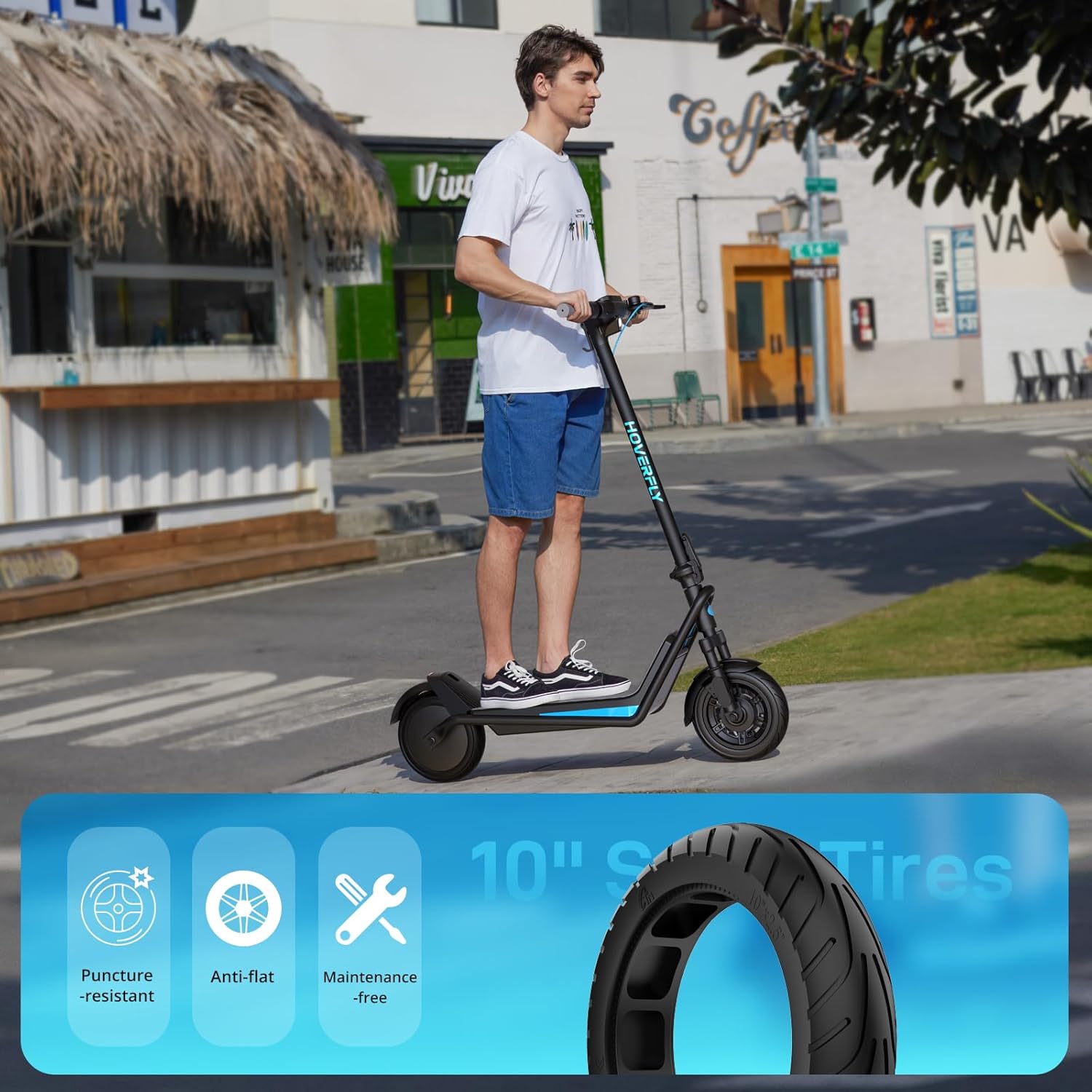 HOVERFLY X1/X3/X5 Electric Scooter for Adults, Anti Flat 8.5'/10'' Solid Tire, Max 10/18/25 Miles Range and 15.5/20Mph Speed Power by 250W/500W Motor, Foldable Commuting E Scooter with EABS&Disc Brake