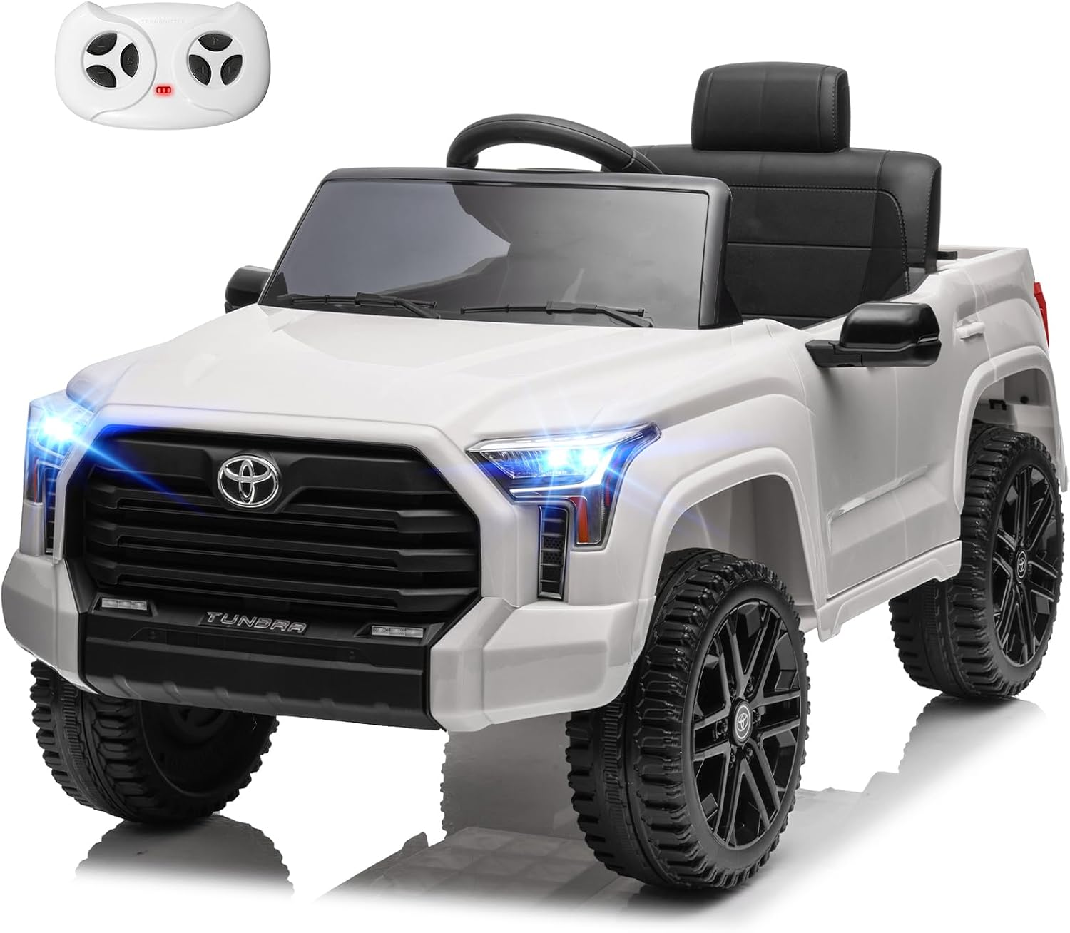 MINIATURE MOTORS Licensed Toyota Tundra Kids Ride on Truck Car Remote Control 12V 7Ah Battery Electric Car for Toddlers Trunk Bluetooth Music Player 4 Wheel Full Suspension Gift for Boys Girls-White