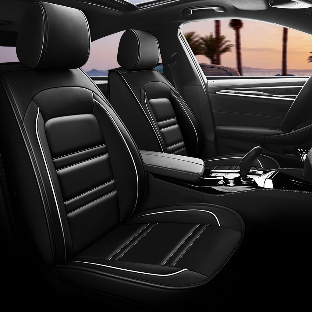 Seat Covers for Audi A3 2006-2025 | 5-Seats Leather Seat Covers, Easy to Install Automotive Seat Covers Full Set (Full Set, Black&White Line)