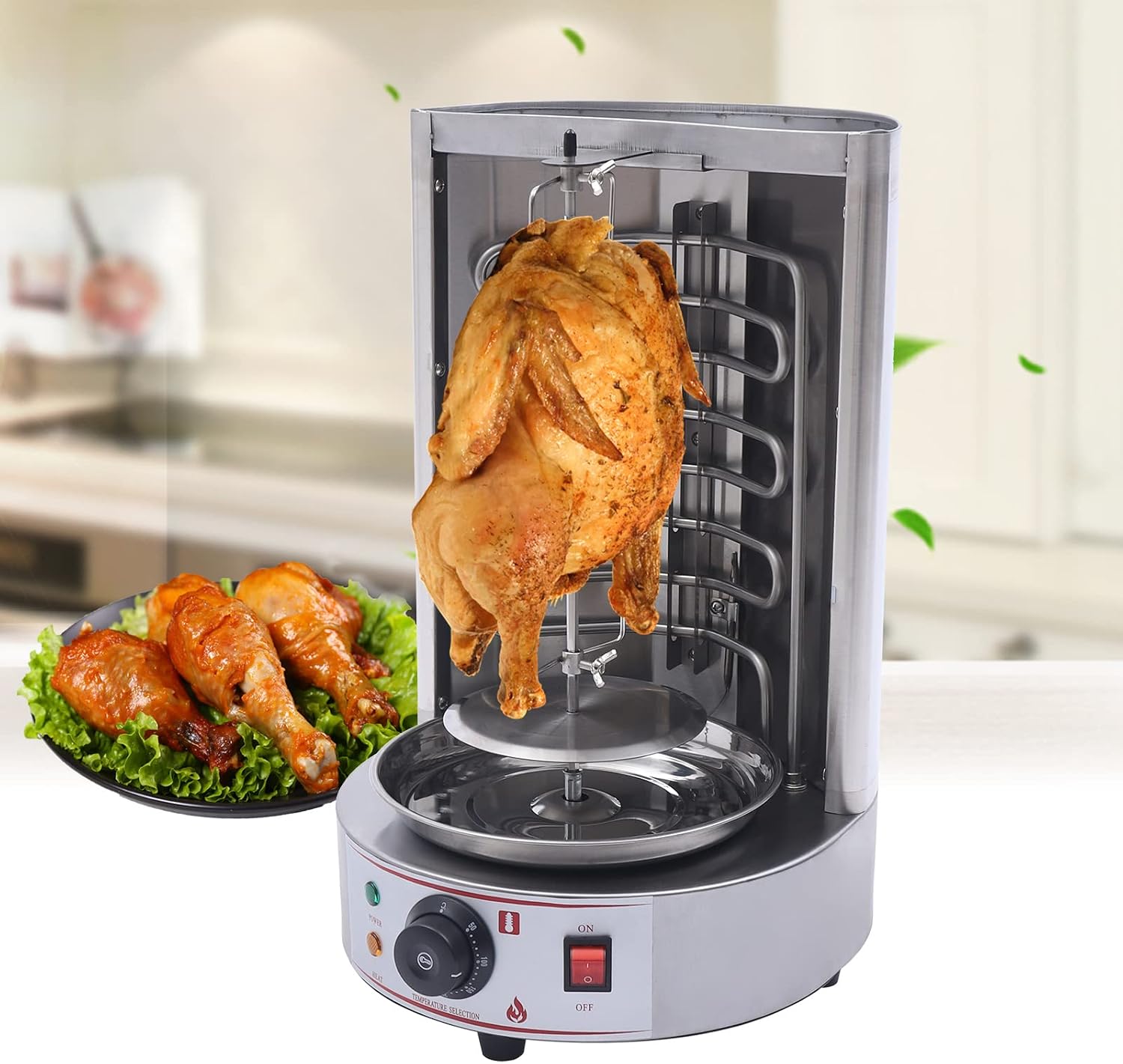CNCEST Shawarma Machine Electric Roaster, 110V Electric Vertical Kebab Grill Gyro Roaster，Rotating Barbecue Oven Vertical Broiler for Home Restaurant Kitchen