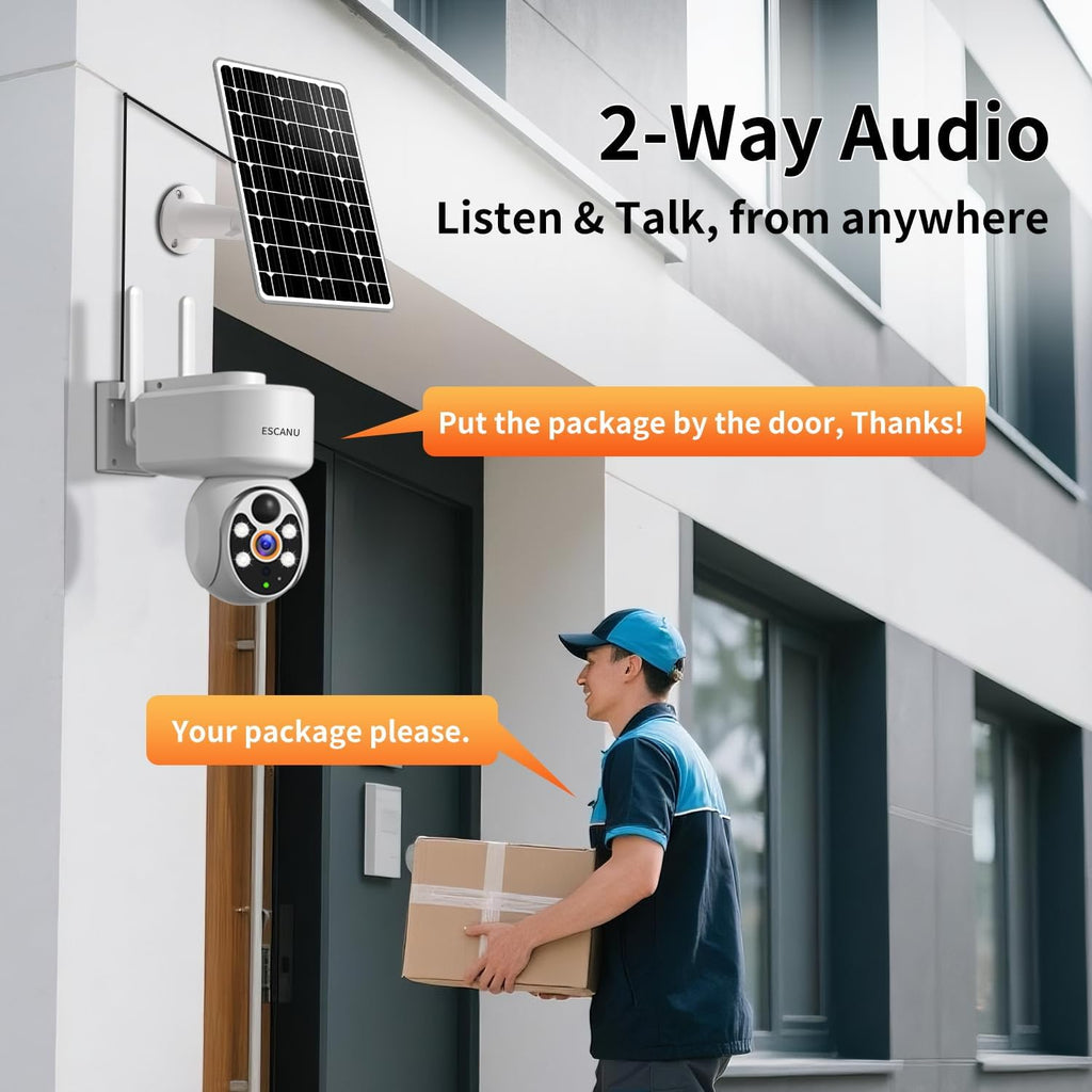ESCANU Wireless Home Security Cameras System,Solar Power PTZ Outdoor Cameras,Motion Detection,Night Vision,Water-Proof,2-Way Audio,No Subscription Fee,Cloud/SD Card Storage
