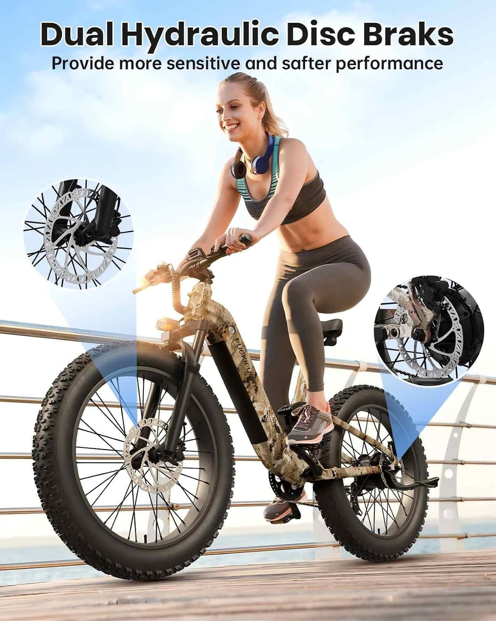PUCKIPUPPY Electric Bike for Adults 960W, 48V 20AH Battery Adult Ebike, Full Suspension 26' Fat Tire E Bike, 28MPH 80Miles Range Mountain Electric Bicycle, 7 Speed, Hydraulic Disc Brakes