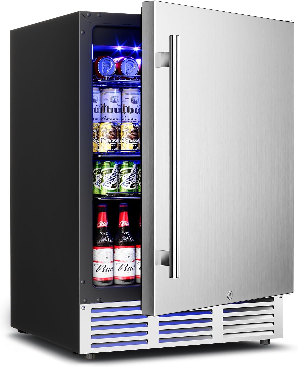Feelfunn 24 inch Beverage Refrigerator - 180 Cans Beverage Fridge Under Counter with Stainless Steel Door, Built-in or Freestanding Beer Fridge, Outdoor Refrigerator for Patio Kitchen Home Bar