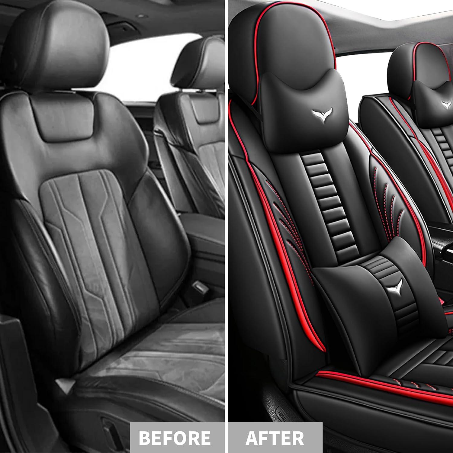 2 Car Seat Covers for Chevy Camaro 2001-2025, Waterproof Seat Cover, Scratch Proof Car Seat Protector, Nonslip Durable Seat Covers, Car Seat Cushion with Pillows(Luxury,Red,Black)