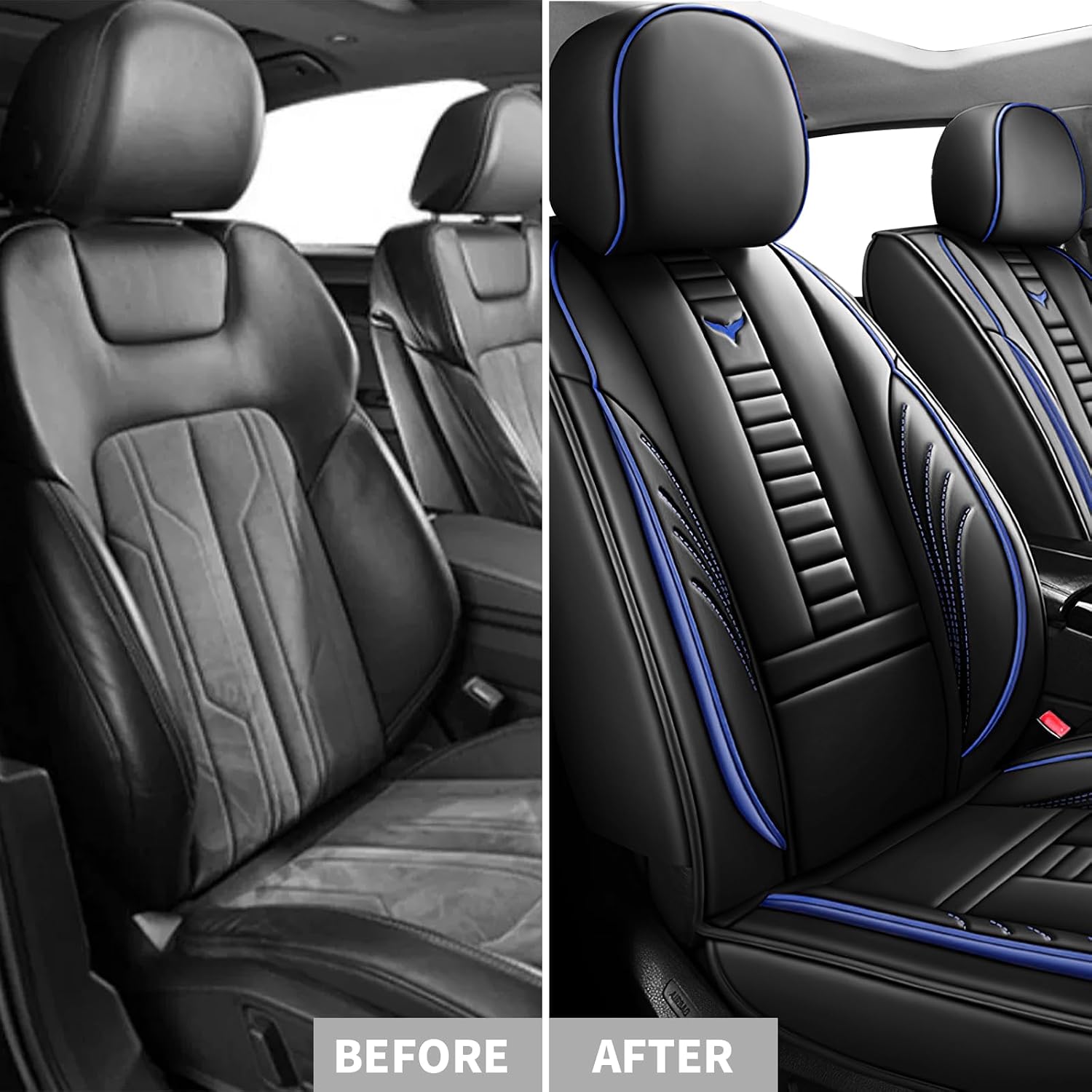 Front Car Seat Covers for Dodge Dart 2000-2025, Waterproof Heavy Duty Durable Seat Covers, Car Seat Protector with Storage Pocket, Car Seat Cushion Easy to Install Cover Set(Blue,Black)