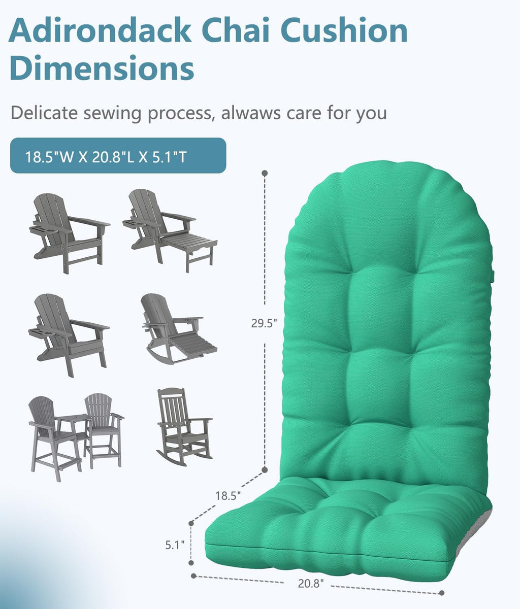 NAVINE Adirondack Chair Cushion Set of 4, Thickened Patio Chair Cushions with Ties, Waterproof and UV-Protected Rocking Chair Cushion for Indoor and Outdoor, Green.