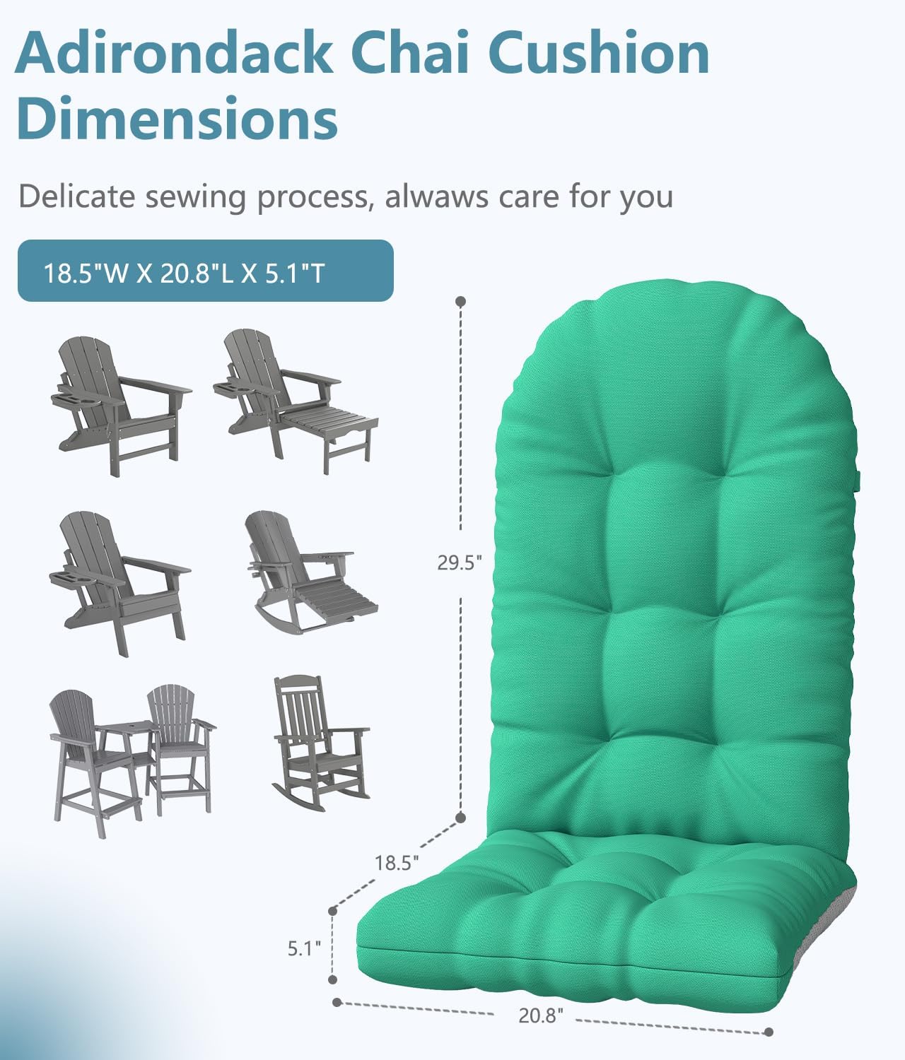 NAVINE Adirondack Chair Cushion Set of 4, Thickened Patio Chair Cushions with Ties, Waterproof and UV-Protected Rocking Chair Cushion for Indoor and Outdoor, Green.