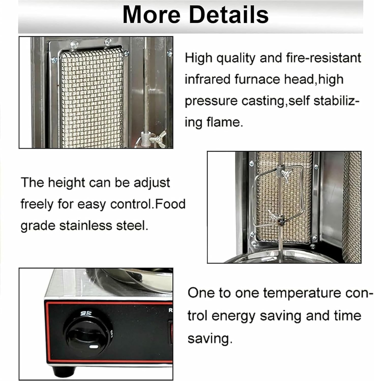Commercial Vertical Barbecue Grill, 360° Automatic Rotation Gas Rotisserie BBQ Skewer, Stainless Steel Kebab Baking Oven (Black)