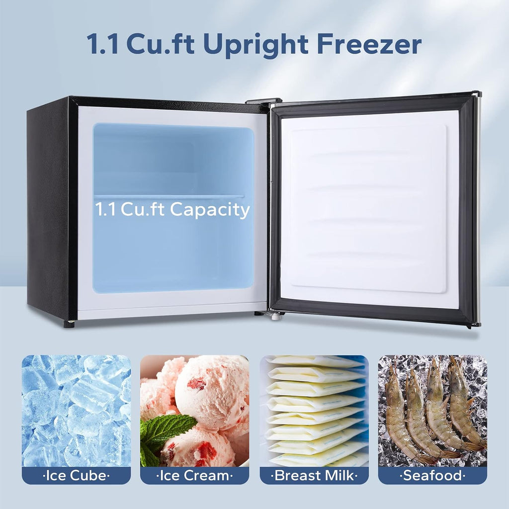 BANGSON Upright Freezer,1.1Cu.ft Energy-Saving Mini Freezer with Removable Shelf, Single Door Small Freezer for Home/Dorms/Apartment/Office(Silver)