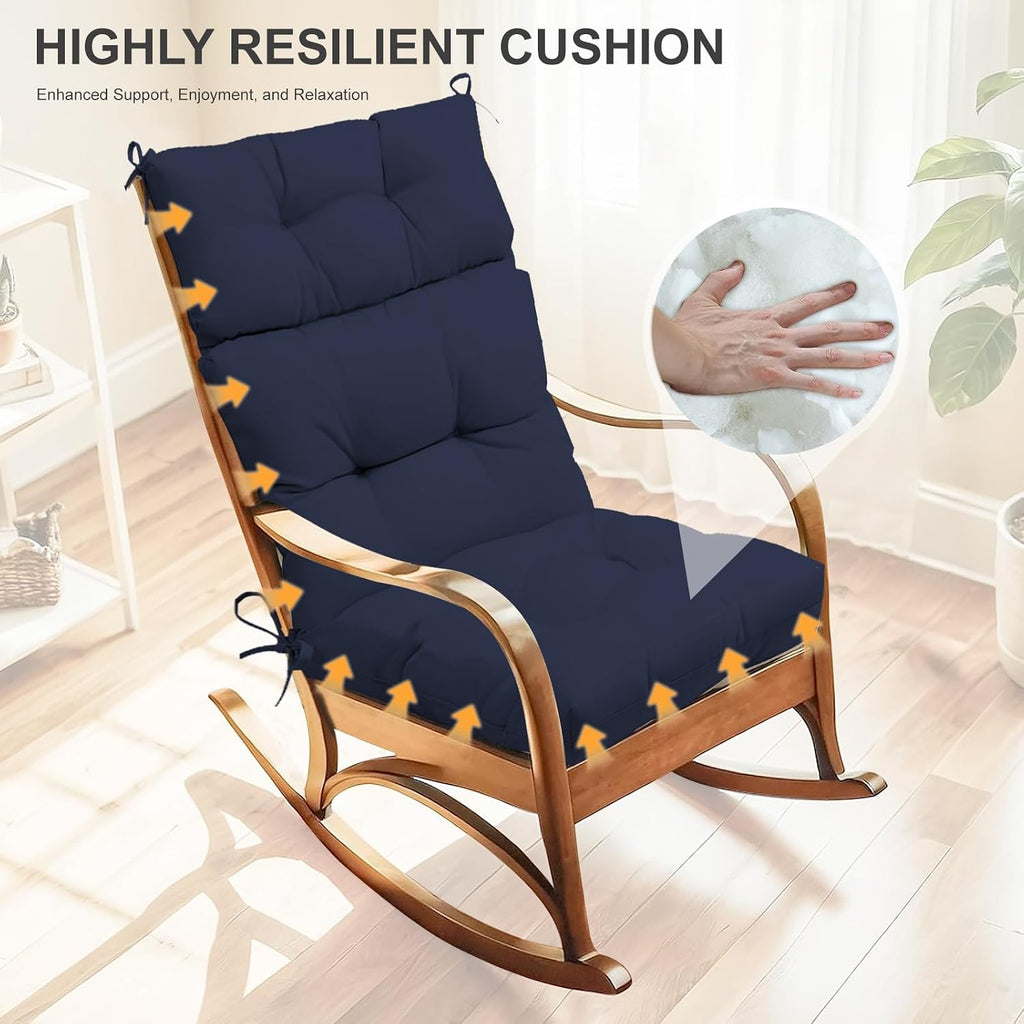 Outdoor High Back Chair Cushions 2-Pack, 44'x22'x 4' Fade-Resistant Waterproof Tufted Pads with Ties for Patio Rocking & Adirondack Chairs (Navy Blue)