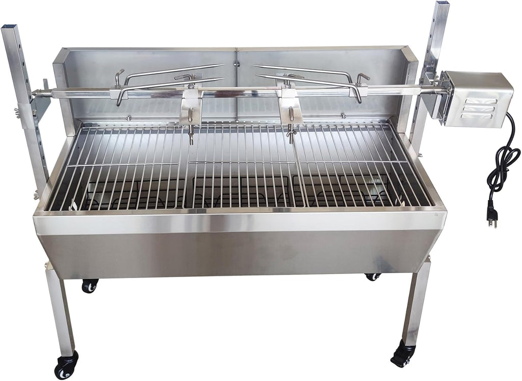 Rotisserie Charcoal Grill, Stainless Steel BBQ Grill with Adjustable Height, 35.4' Portable Grill for Outdoor Parties and Backyard Use 110V 15W