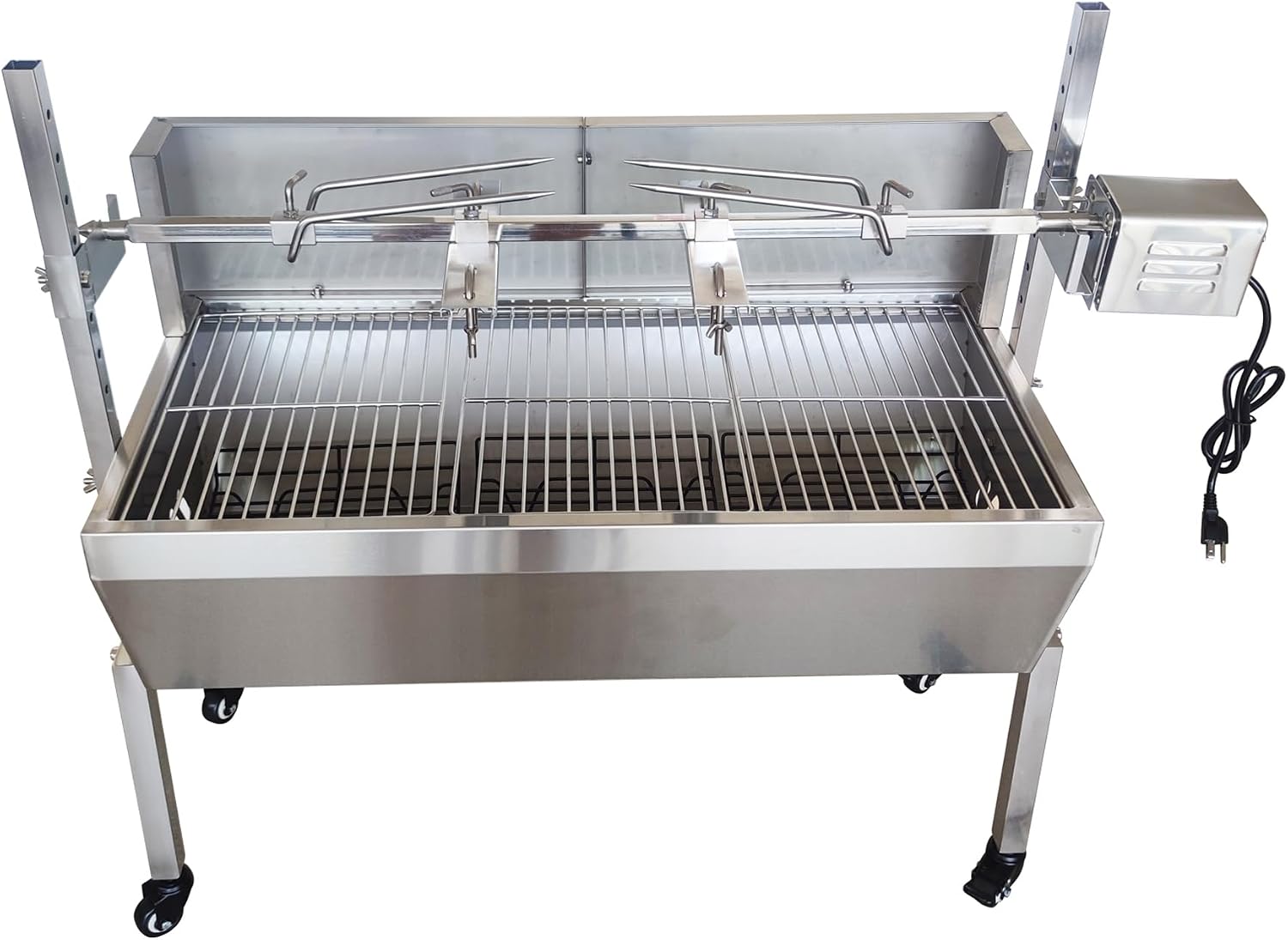 Rotisserie Charcoal Grill, Stainless Steel BBQ Grill with Adjustable Height, 35.4' Portable Grill for Outdoor Parties and Backyard Use 110V 15W