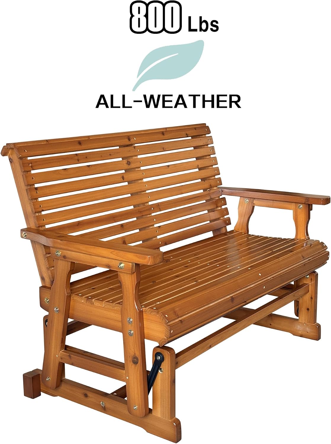 Fortune Candy Wooden Patio Glider with High Roll Back and Deep Contoured Seat, Solid Fir Wood, 2-Seater, Heavy Duty 800 LBS, 4 Ft. (PU Brown)