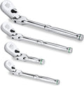 SK 4-Piece Flex-Head Ratchet Set, 1/4', 3/8', 1/2' Drive Ratchet, 90-Tooth, Premium CR-V Construction, Reversible Design, with Contoured Handle