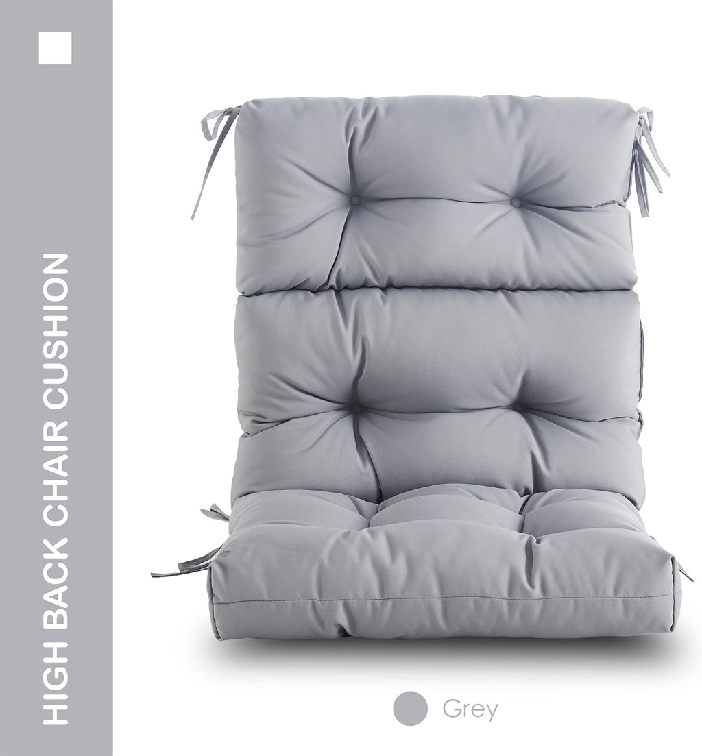 Outdoor Indoor High Back Chair Cushions Set of 4,Waterproof All-Weather Patio Adirondack Rocking Chair Cushions,Seat Back Chair Cushion for Outdoor Furniture with Ties,45x22 Inch, Grey