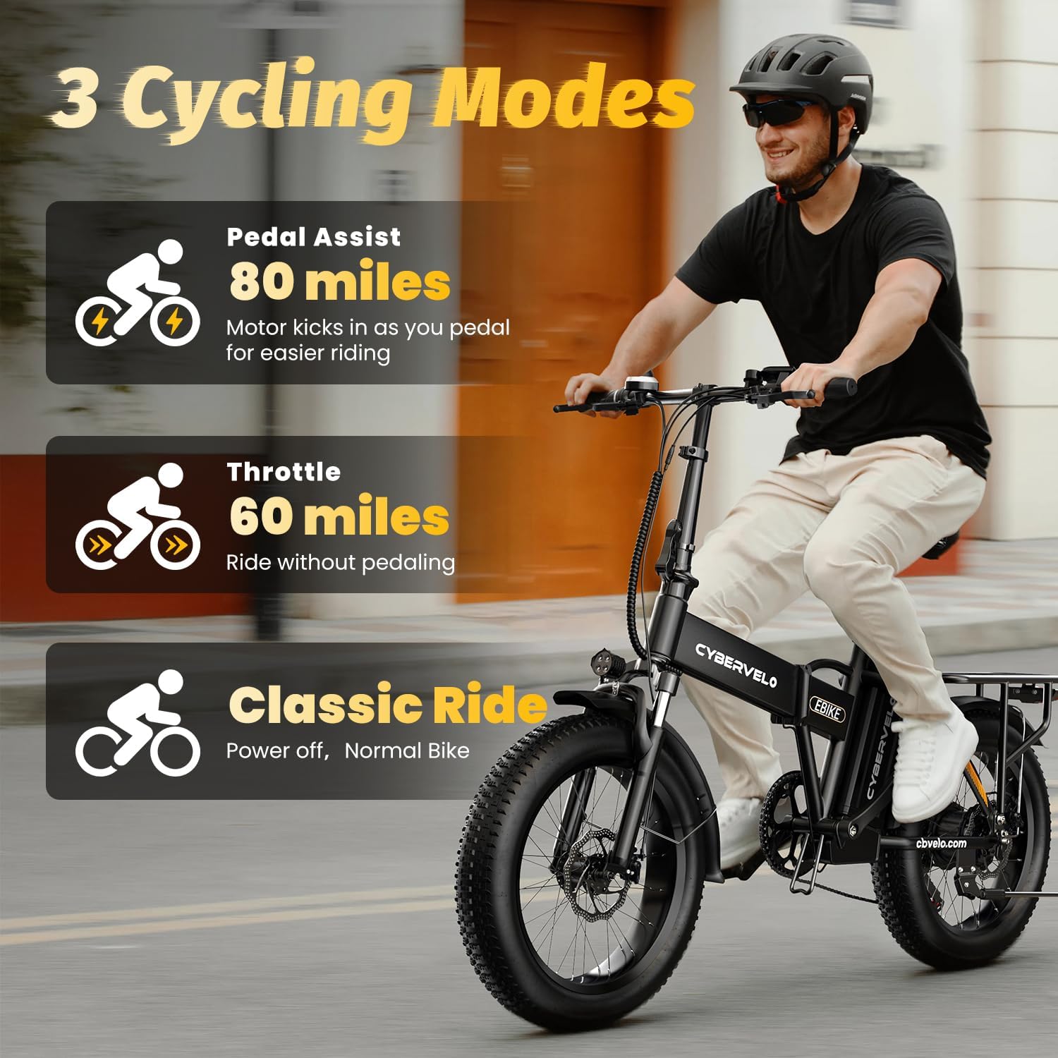 Cybervelo 750W Folding Electric Bike, 48V 20.8AH/50AH Large Removable Battery E-Bike, 80 Miles Max Range, 20' Fat Tire Electric Bike for Adults, Adult Electric Bicycles for Commute