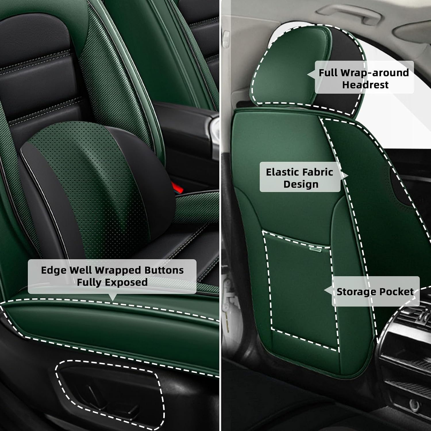 Car Seat Cover Fit for Rivian R1T 2022-2025,Compatible Airbag Non-Slip Waterproof Seat Cover,Car Seat Protector Premium Interior (Luxury 5 Seats,Black Green)