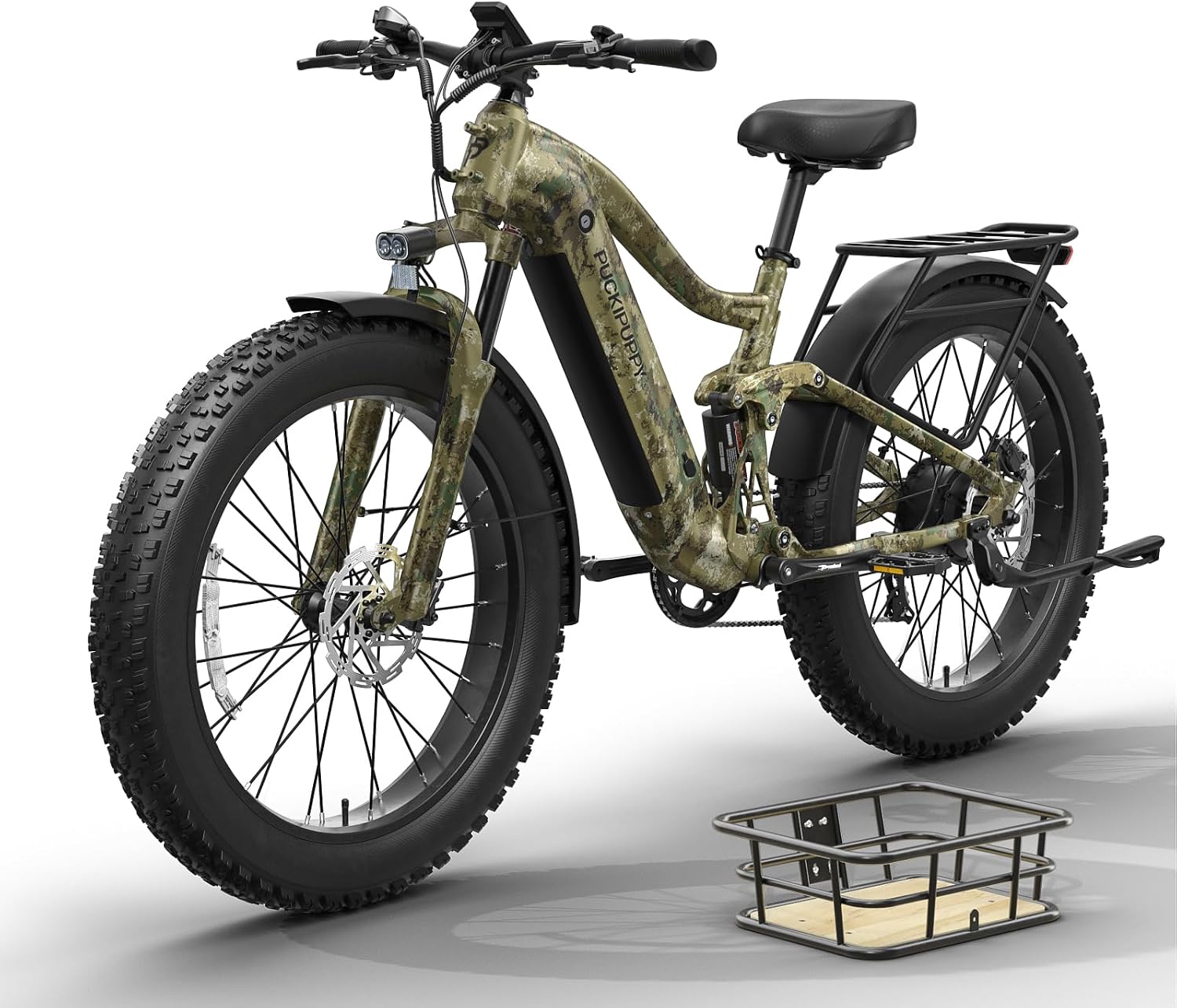 PUCKIPUPPY Electric Bike for Adults 960W, 48V 20AH Battery Adult Ebike, Full Suspension 26' Fat Tire E Bike, 28MPH 80Miles Range Mountain Electric Bicycle, 7 Speed, Hydraulic Disc Brakes