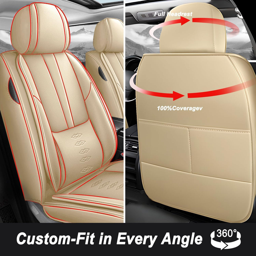 Car Seat Covers 5 Seats Fit for Mazda CX-90 2024 2025,Waterproof Leather Seat Covers,Airbag Compatible,Car Seat Protectors Interior Sets(Full Set,Beige)