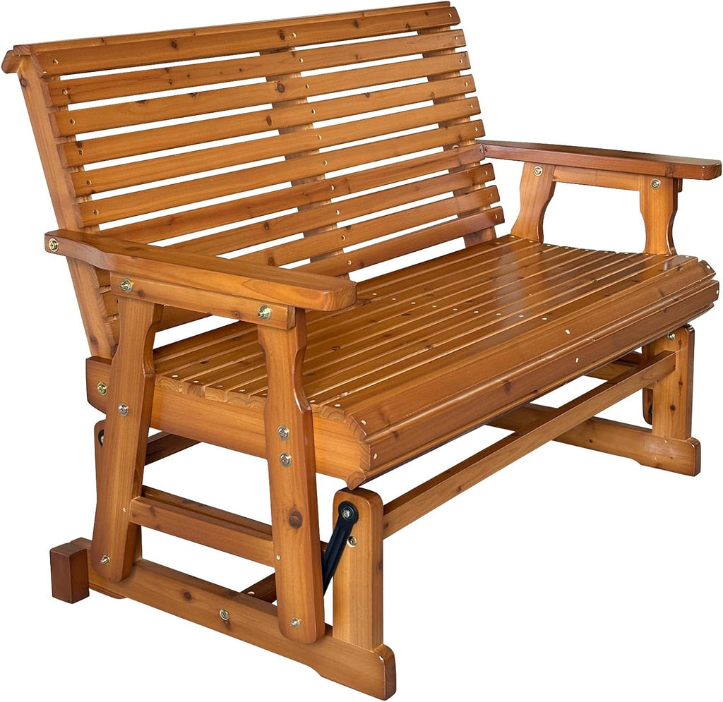 Fortune Candy Wooden Patio Glider with High Roll Back and Deep Contoured Seat, Solid Fir Wood, 2-Seater, Heavy Duty 800 LBS, 4 Ft. (PU Brown)