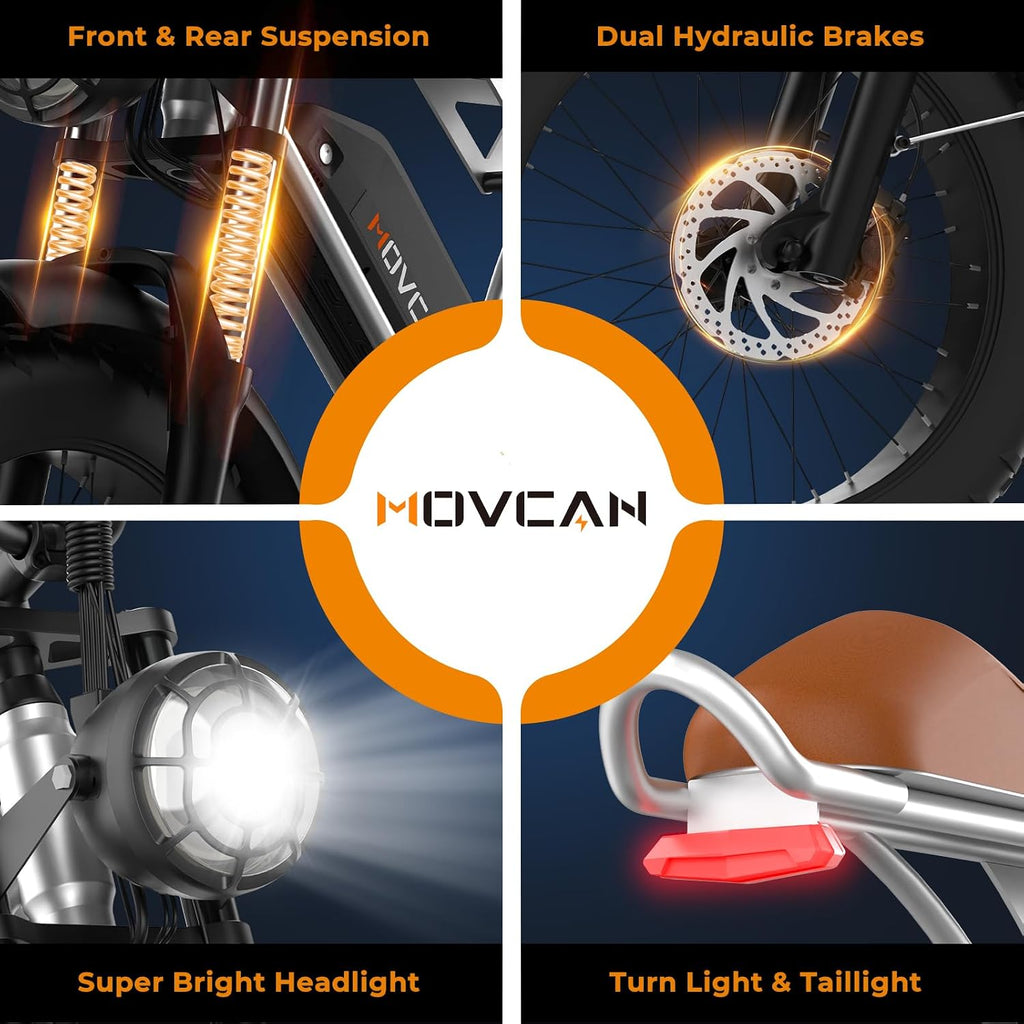 Movcan V60 Series Electric Bike for Adults,1000W/1500W, 30/33MPH,48V 15.6/18.2 Battery,Up to 80Mile Dual Hydraulic Brake,20' Fat Tire,7-Speed Motorcycle Ebike for Commuting/Off-Roading
