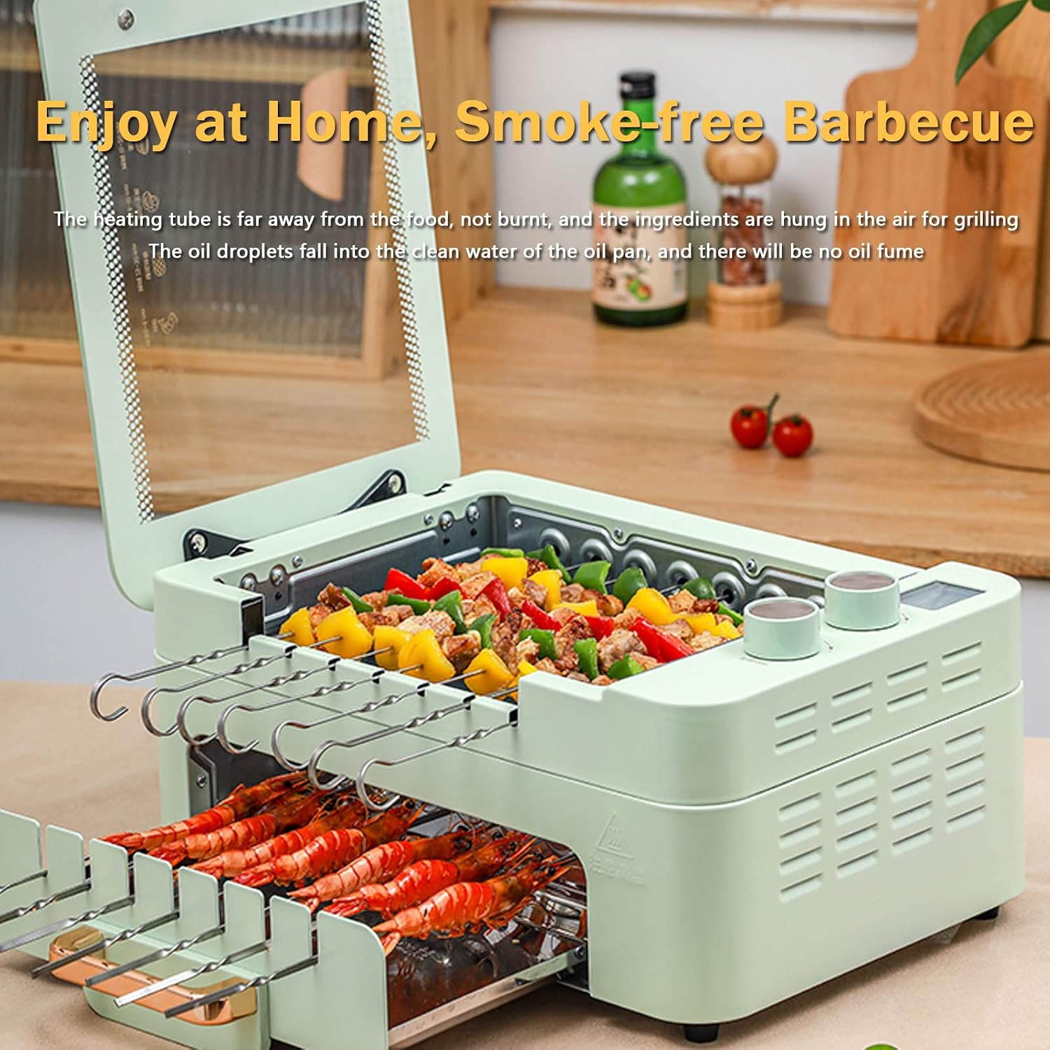 Multipurpose Hot Plate Grill Double Layer, Smokeless Electric Grill, 1000W Health BBQ Grill with Adjustable Temperature, Drip Tray, Easy Clean Table Barbecue Grill for Outdoor Indoor Barbecue,White