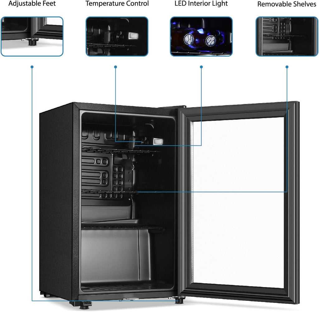 Saeoola Beverage Refrigerator, 2.3Cu.ft Mini Fridge with Double Glass Door, Cooler for Soda, Beer or Wine for Home, Office or Bar with Adjustable Removable Shelves (Black)