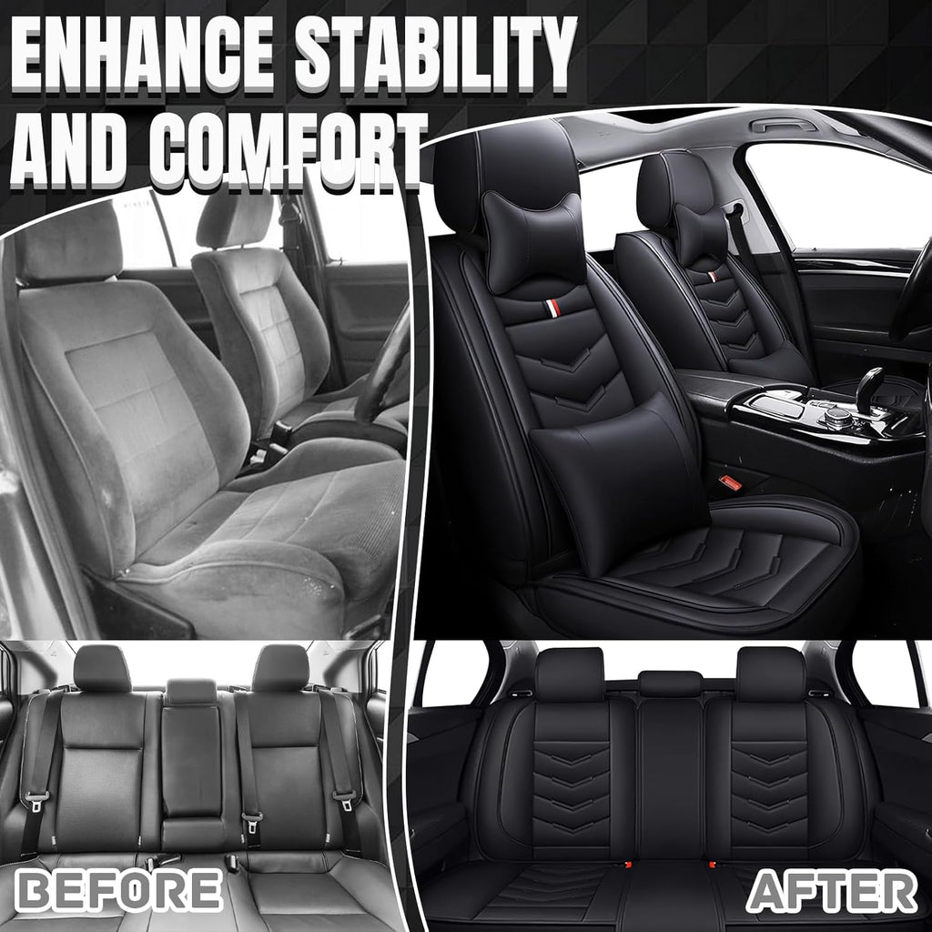Car Seat Covers Fit for Toyota Sienna 2000-2025, Leather Seat Covers for Car, Waterproof Non-Slip Durable Car Seat Protector(5 Seats with Pillow,Black)