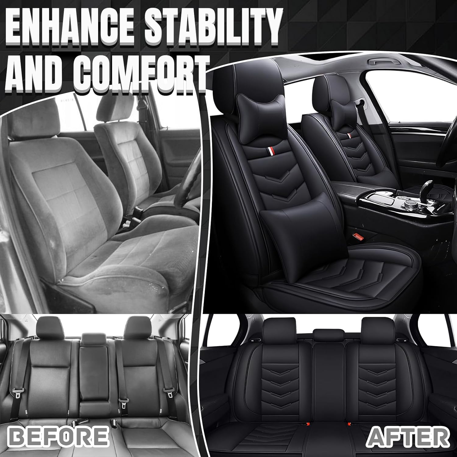Car Seat Covers Fit for Toyota Sienna 2000-2025, Leather Seat Covers for Car, Waterproof Non-Slip Durable Car Seat Protector(5 Seats with Pillow,Black)
