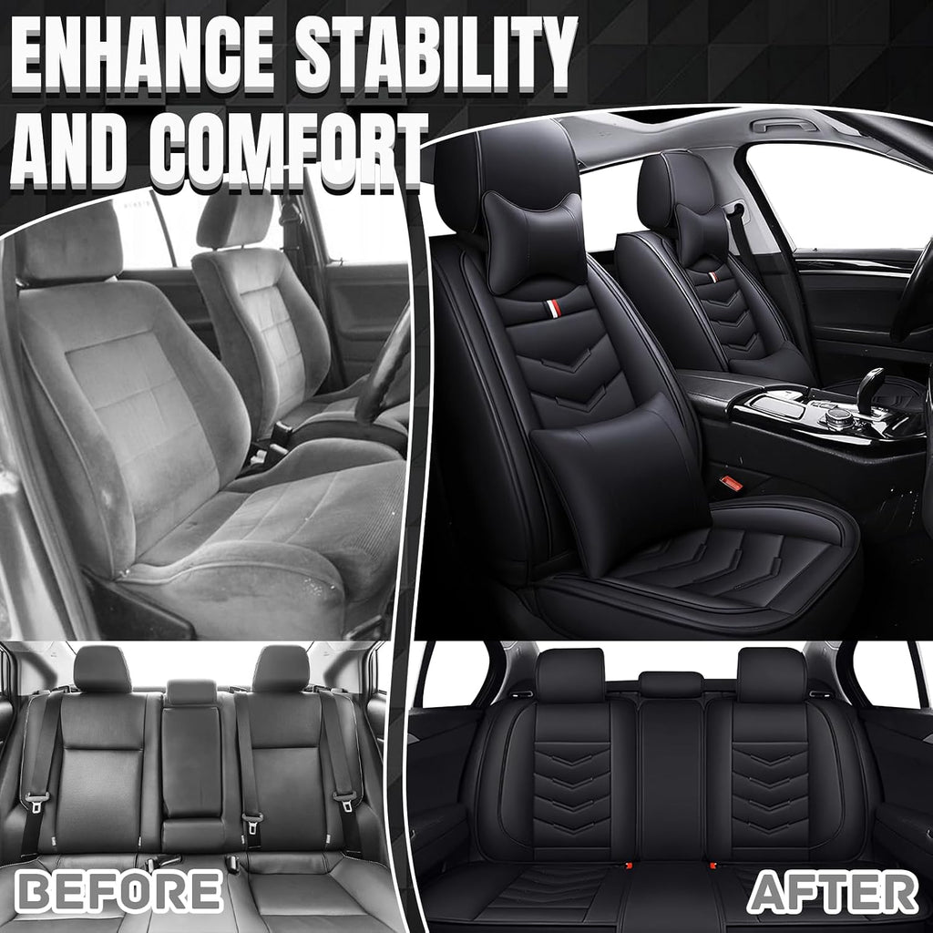 Car Seat Covers 7 Seats for Infiniti QX60 2013-2025, Waterproof Durable Leather Vehicle Cushion Covers, Breathable Full Coverage Seat Protector(Luxury,Black)