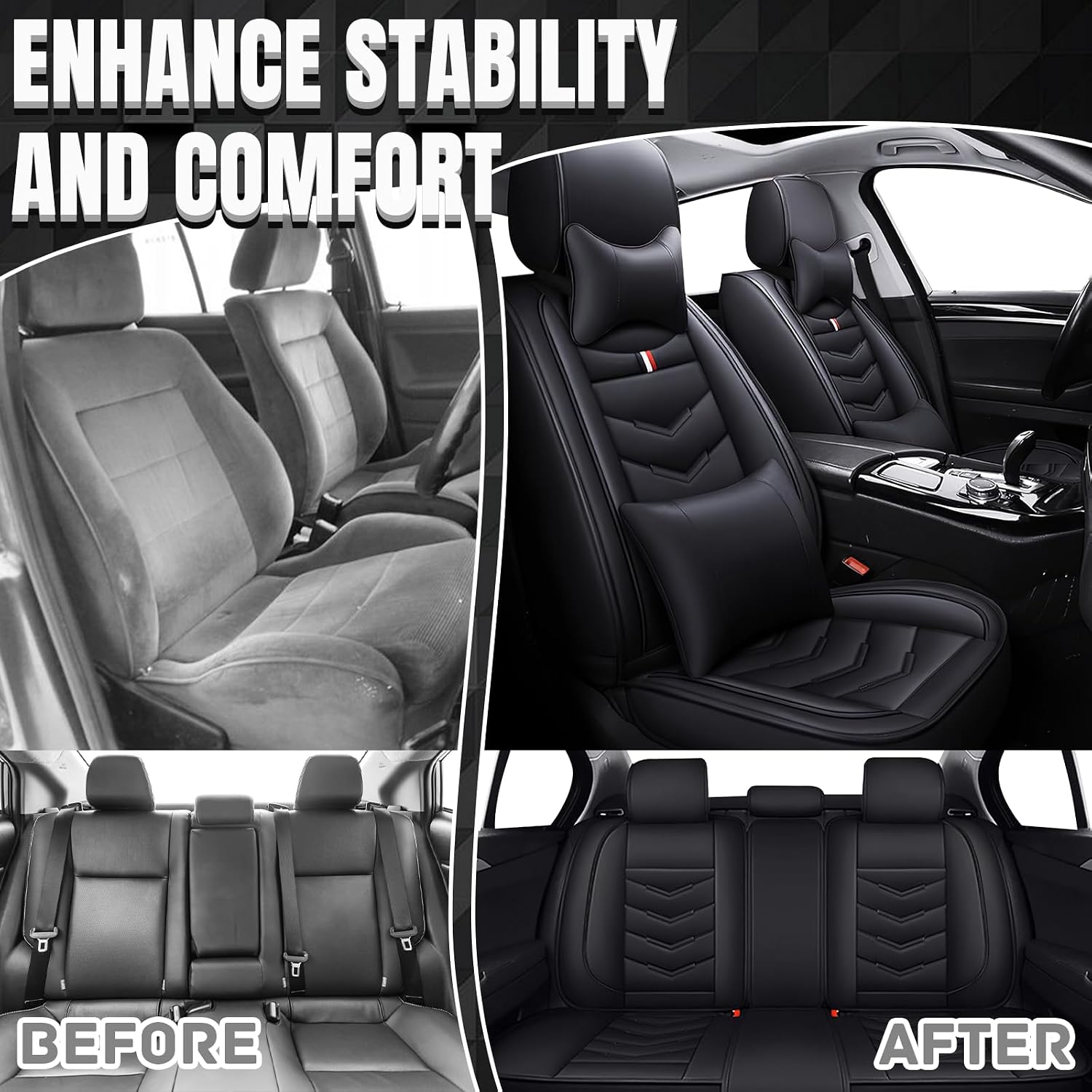 Car Seat Covers 7 Seats for Infiniti QX60 2013-2025, Waterproof Durable Leather Vehicle Cushion Covers, Breathable Full Coverage Seat Protector(Luxury,Black)