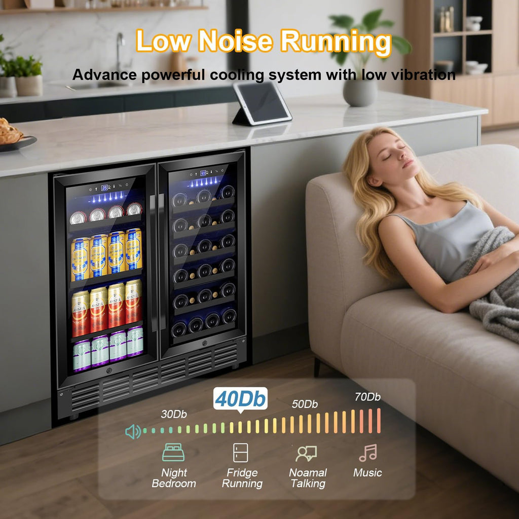 Velivi 30 Inch Wine and Beverage Refrigerator Black- Dual Zone Beverage Fridge Under Counter/Freestanding Drink and Beer Fridge Built-In Home Kitchen Bar or Office