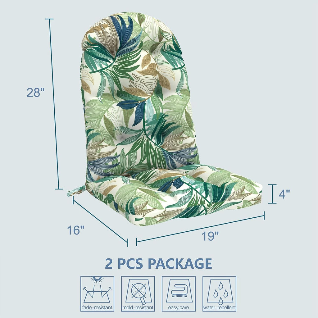 LVTXIII 2 Pack Outdoor Adirondack Chair Cushions, 44x19x4 Inch Water Repellent Patio Cushions for Rocking Chairs, Thick Tufted High Back Seat Cushion Set, Lush Leaf Green