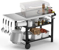 Skyflame Heavy Duty Pizza Oven Table & BBQ Prep Cart, Stainless Steel Rolling Grill Cart with Lockable Wheels, 3 Shelf Outdoor Workstation for Griddle/Patio – 170 lbs, No Wobble