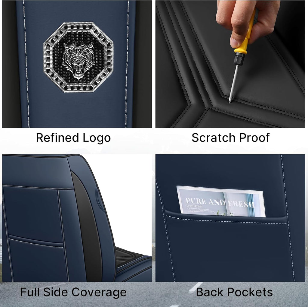 Car Seat Cover for Hyundai Santa Cruz 2022-2025,Leather Seat Cover for Car,Breathable Vehicle Cushions Cover Waterproof Protectors Seat Protector, (Full Set,Black&Blue)
