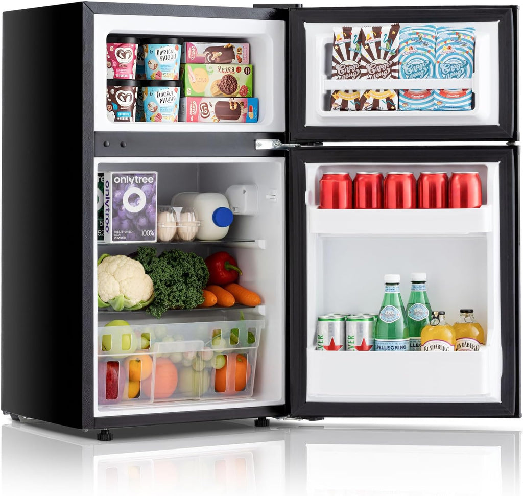 DOGHLY 3.2 Cu.Ft Mini Fridge with Freezer, 2 Door Compact Refrigerator with 3 Adjustable Thermostat, Low Noise, Removable Shelf, Small Refrigerator for Dorm, Office, Bedroom, Black
