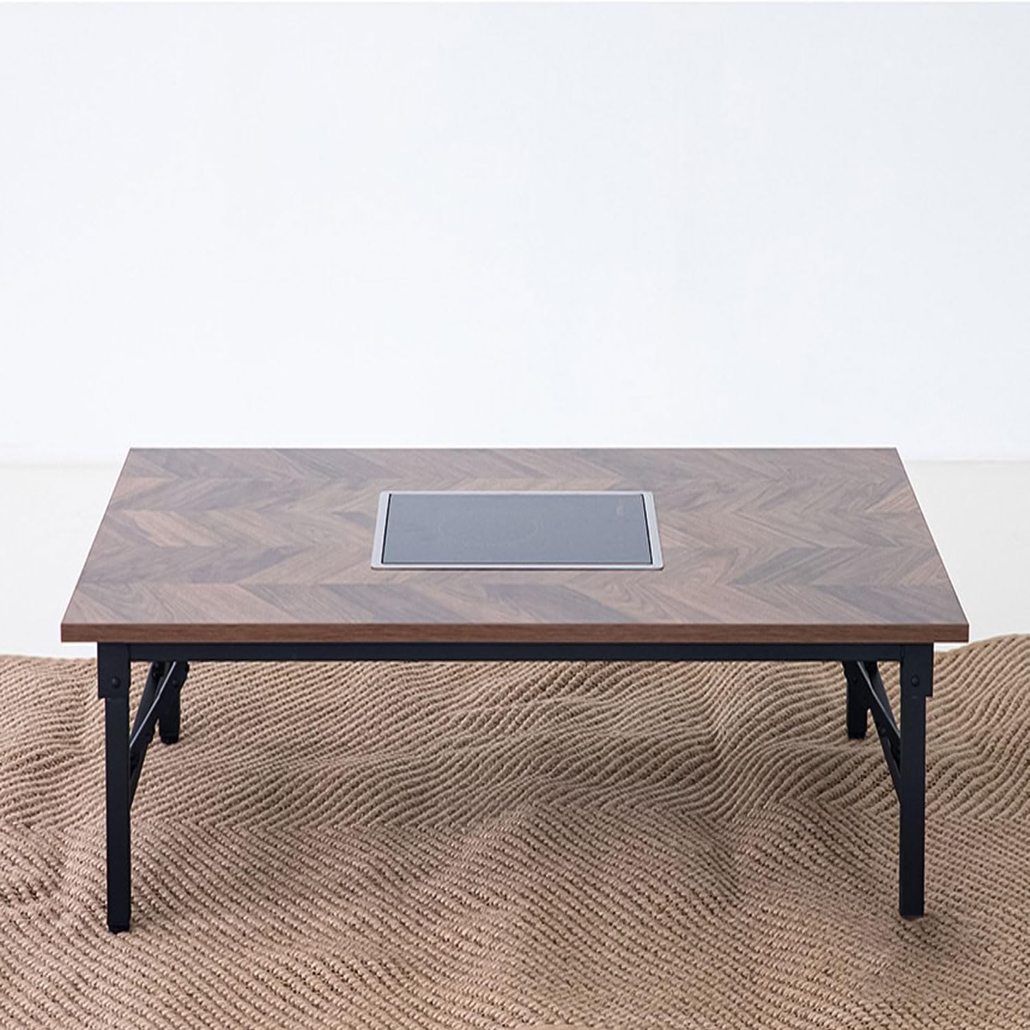 Folding Korean BBQ Table with Induction Cooktop – Herringbone Top – 47.2' x 29.5' x 12.6' – 220V, Touch Control, 1800W, 8 Heat Levels, DIY Assembly Table for Indoor Cooking