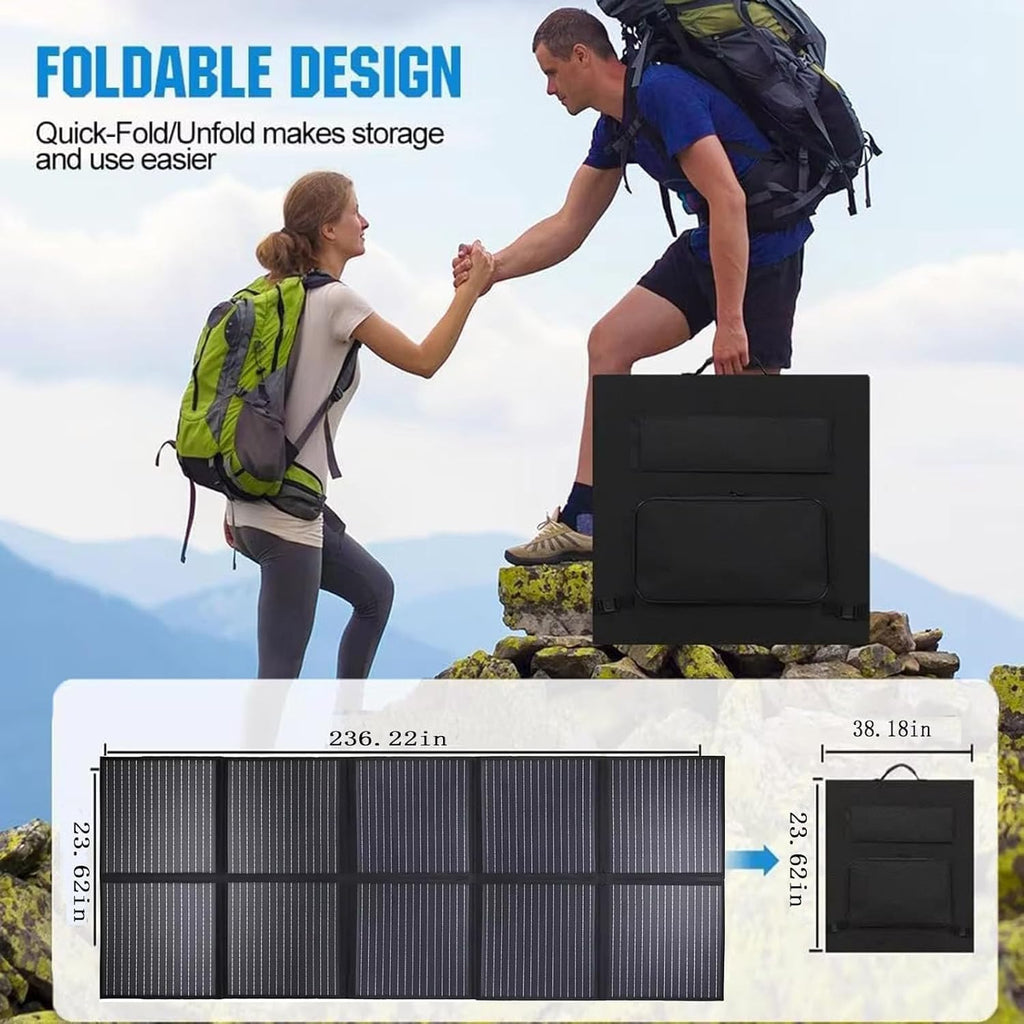 1000W Portable Solar Panel, 72V Foldable Solar Panel 25.8% High Efficiency IP68 Waterproof with 10ft 4-in-1 Cable and 10×DC Adapter for Power Station Camping RV