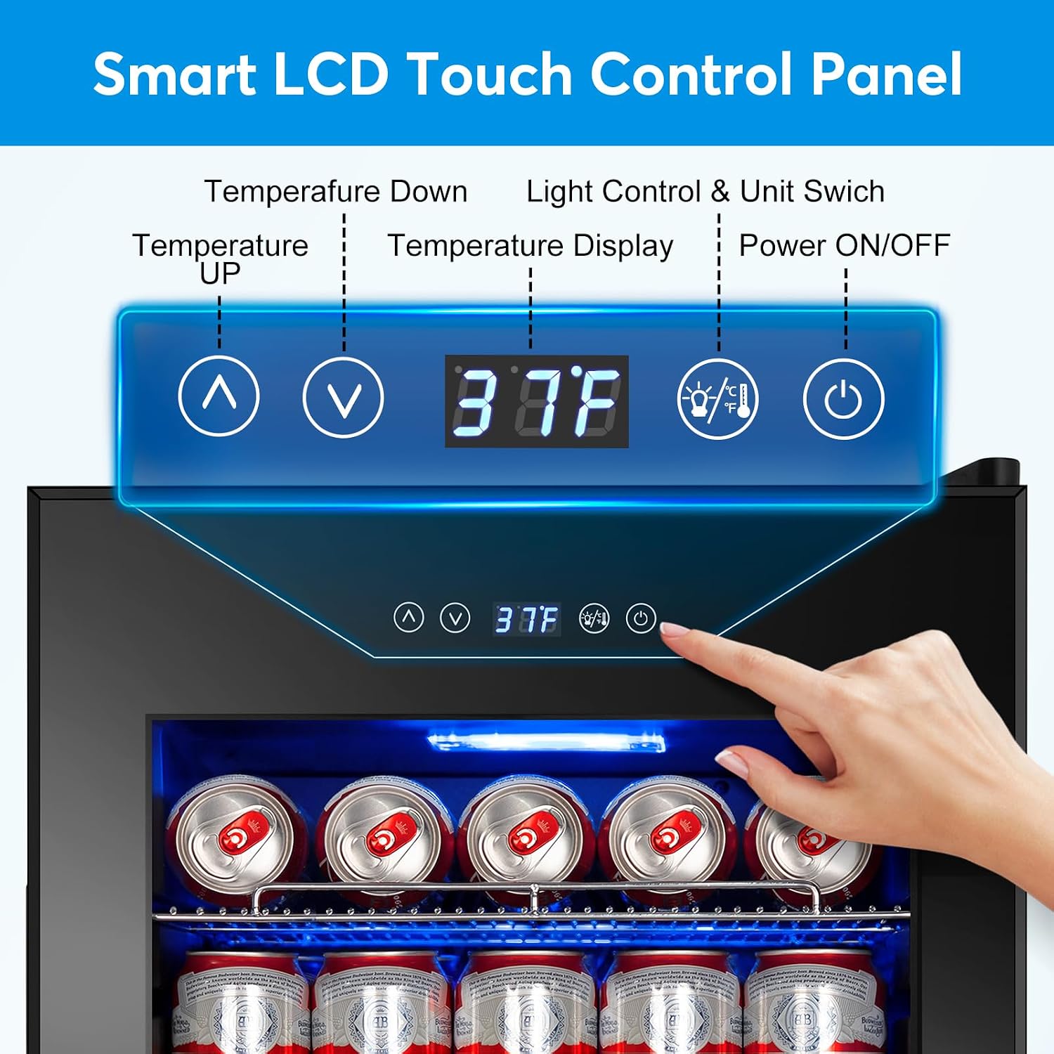 FoMup Beverage Refrigerator 17 inch Wide - 126 Can Beverage Cooler with Glass Door | Counter-Top/Freestanding Mini Beverage Beer Fridge | Temperature Memory | Invisible Door | Perfect for Soda,Beer