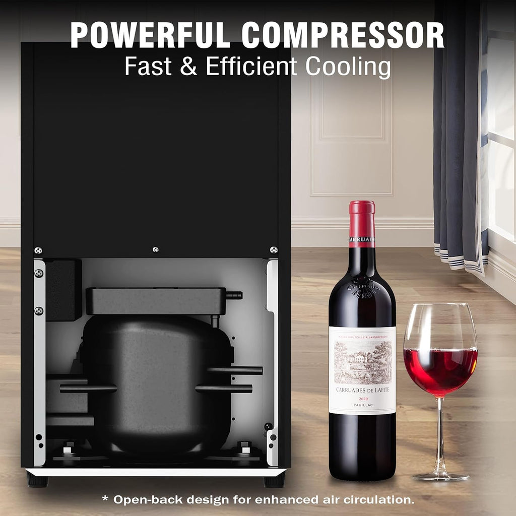 28 Bottle Compressor Wine Cooler Refrigerator, Small Freestanding Wine Fridge for Red, White and Champagne, Mini Fridge with 40-66F Digital Temperature Control Glass Door