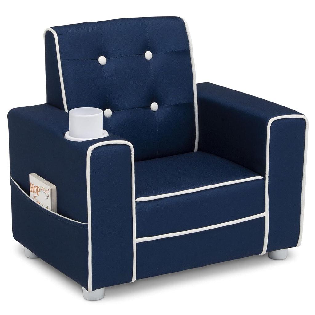 Delta Children Chelsea Kids Upholstered Chair with Cup Holder, Navy